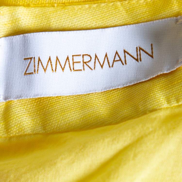 Pre Owned Zimmermann Yellow Linen And Silk Cutout Botanica Brallete Gown M
