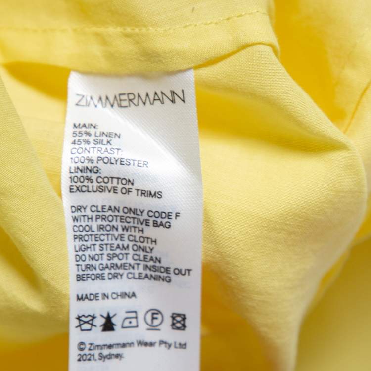Pre Owned Zimmermann Yellow Linen And Silk Cutout Botanica Brallete Gown M