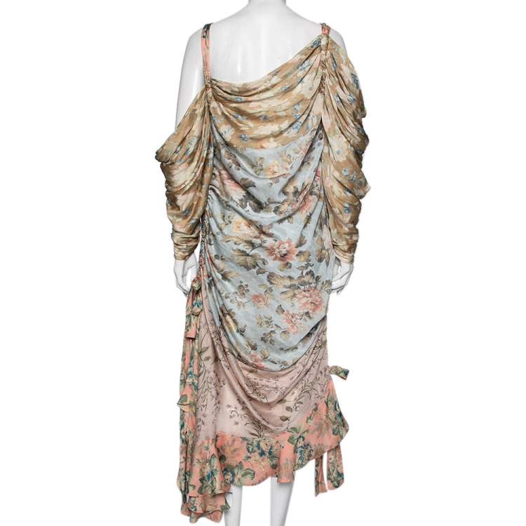مملوكة مسبقًا Zimmermann Multicolored Floral Printed Silk Unbridled Elixir Draped Dress L