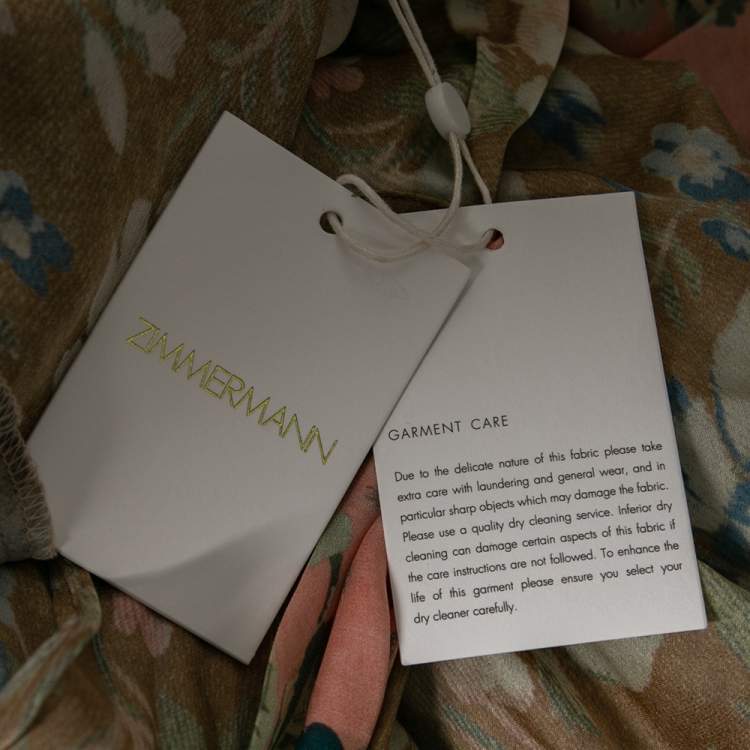 مملوكة مسبقًا Zimmermann Multicolored Floral Printed Silk Unbridled Elixir Draped Dress L
