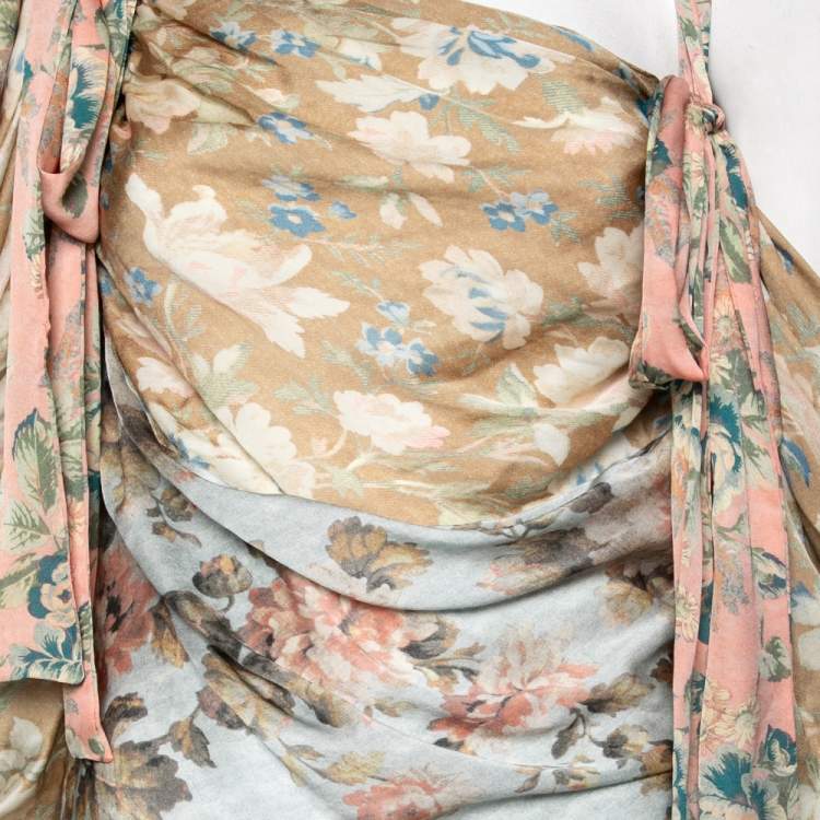 مملوكة مسبقًا Zimmermann Multicolored Floral Printed Silk Unbridled Elixir Draped Dress L