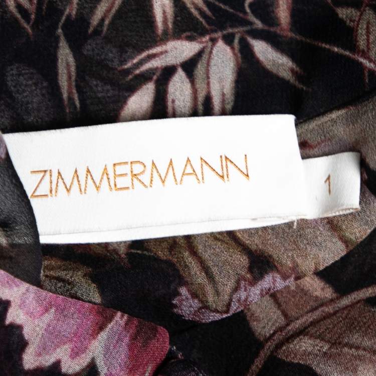مملوكة مسبقًا Zimmermann Black Floral Printed Silk Ruffle Trim Tiered Lucky Belted Dress S