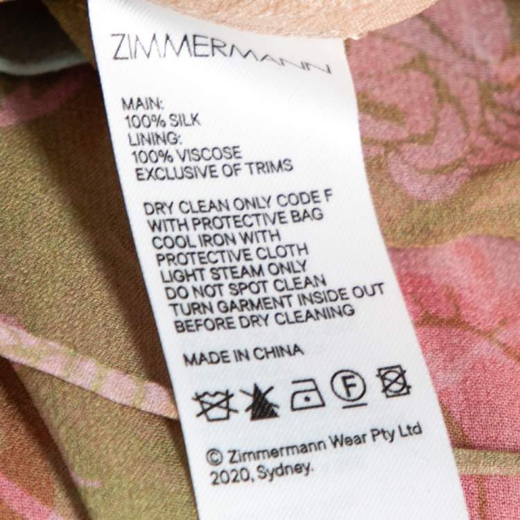 مملوكة مسبقًا Zimmermann Multicolor Rose Printed Silk Ruffled Lovestruck Slip Dress M