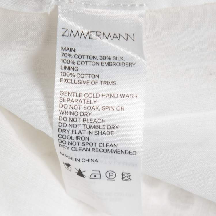 Pre Owned Zimmermann White Cotton Castile Shirred Flared Dress XS
