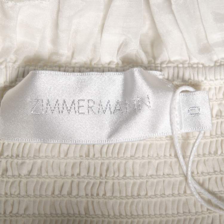 Pre Owned Zimmermann White Cotton Castile Shirred Flared Dress XS