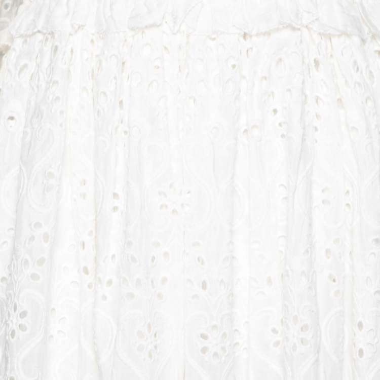 Pre Owned Zimmermann White Cotton Castile Shirred Flared Dress XS