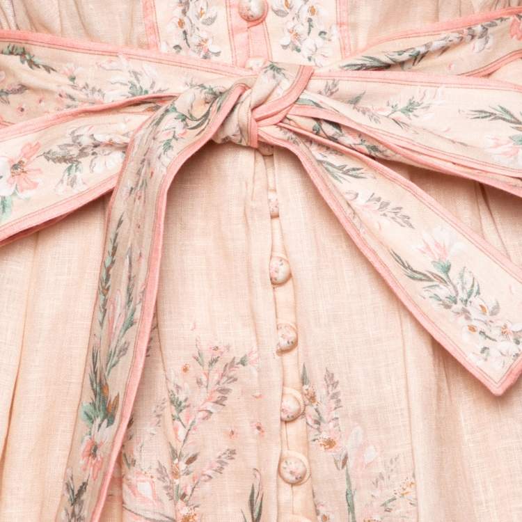 مملوكة مسب�قًا Zimmermann Beige Moonshine Linen Belted Dress S