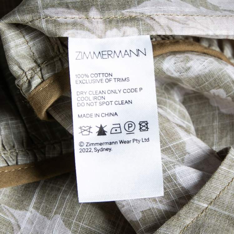 مملوكة مسبقًا Zimmermann Olive Green Floral Printed Cotton Mini Anneke Wrap Dress S