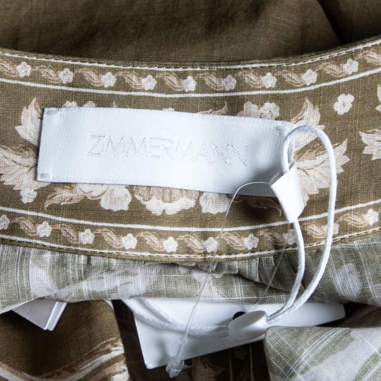 مملوكة مسبقًا Zimmermann Olive Green Floral Printed Cotton Mini Anneke Wrap Dress S