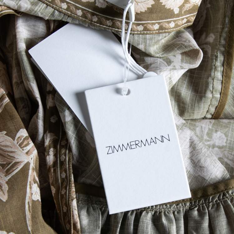 مملوكة مسبقًا Zimmermann Olive Green Floral Printed Cotton Mini Anneke Wrap Dress S