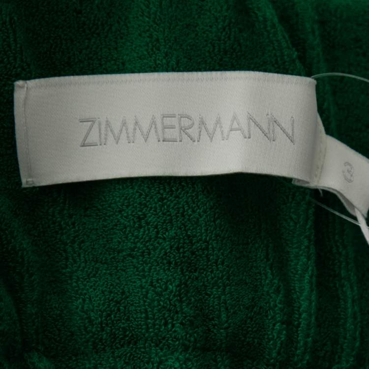 مملوكة مسبقًا Zimmermann Green Terry Cotton Teddy Bandeau Detail Dress L