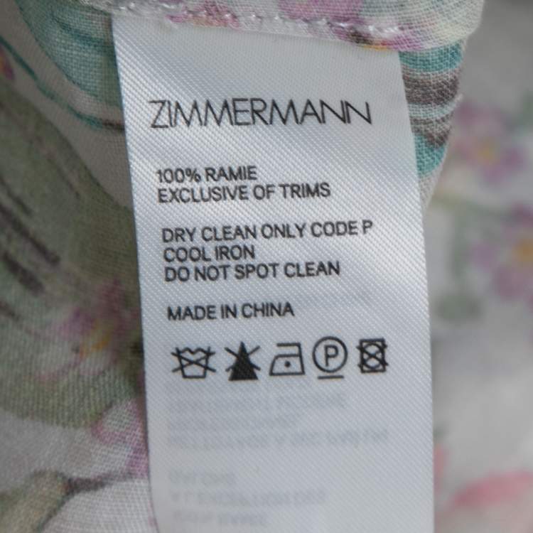 Pre Owned Zimmermann White Floral Printed Ramie Zinnia Shirred Midi Dress S