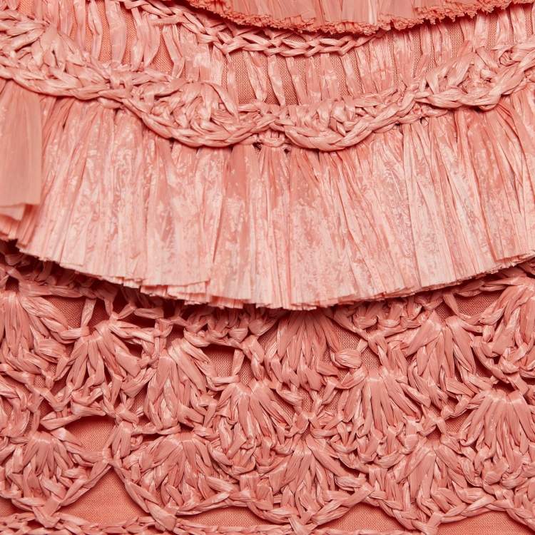 Pre Owned Zimmermann Antique Rose Raffia Postcard Crop Top XL