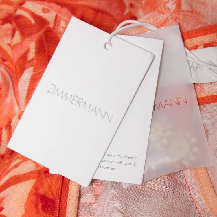 Pre Owned Zimmermann Red Printed Linen Belted Mini Dress M