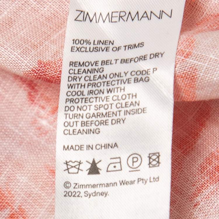 Pre Owned Zimmermann Red Printed Linen Belted Mini Dress M