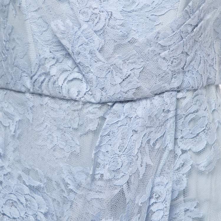 Pre Owned Zimmermann Blue Floral Lace Draped Plunge Midi Dress L