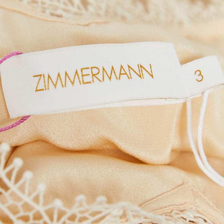 Pre Owned Zimmermann Cream Organza Lace Trimmed Ruffle Detailed Charm Star Gown L