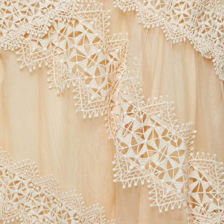 Pre Owned Zimmermann Cream Organza Lace Trimmed Ruffle Detailed Charm Star Gown L