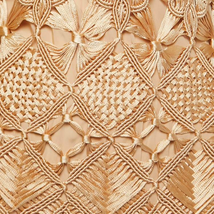 Pre Owned Zimmermann Gold Kaleidoscope Macrame Fringed Dress M