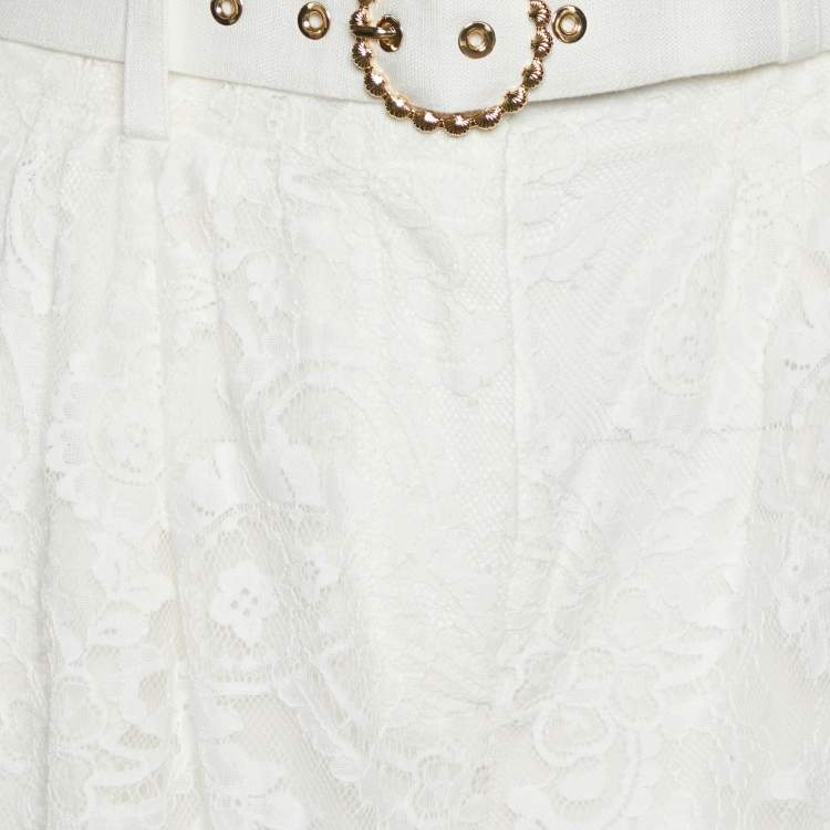 Pre Owned Zimmermann White Lace Wide Leg belted Donna Trousers XS
