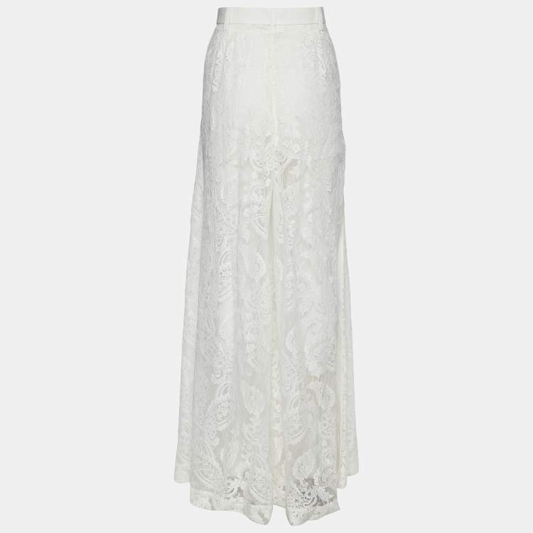 Pre Owned Zimmermann White Lace Wide Leg belted Donna Trousers XS