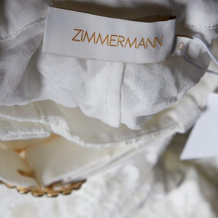 Pre Owned Zimmermann White Lace Wide Leg belted Donna Trousers XS