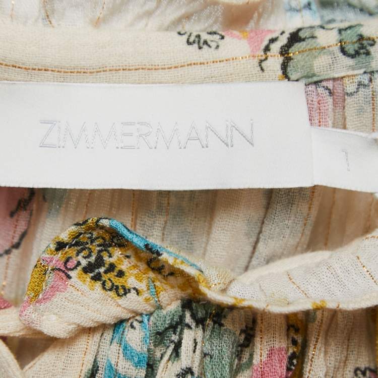 Pre Owned Zimmermann Cream Floral Printed Cotton Tiered Midi Dress M