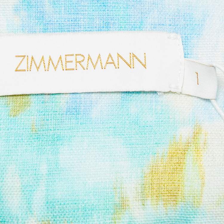 Pre Owned Zimmermann Blue/Green Printed Linen Twist Crop Top M