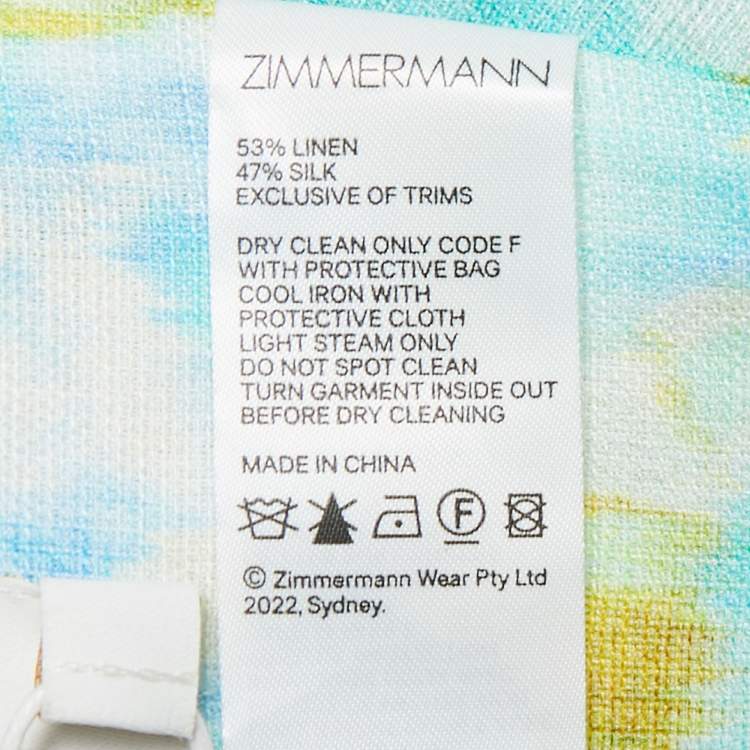 Pre Owned Zimmermann Blue/Green Printed Linen Twist Crop Top M