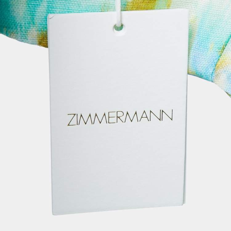 Pre Owned Zimmermann Blue/Green Printed Linen Twist Crop Top M