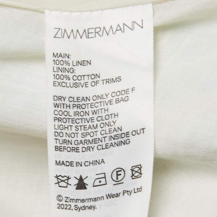 Pre Owned Zimmermann Green Printed Linen High Tide Frilled Midi Dress L