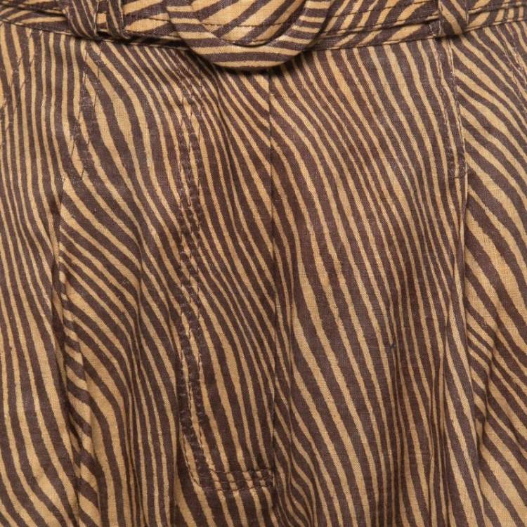 Pre Owned Zimmermann Brown Animal Printed Linen Belted High Waist Cuffed Shorts S