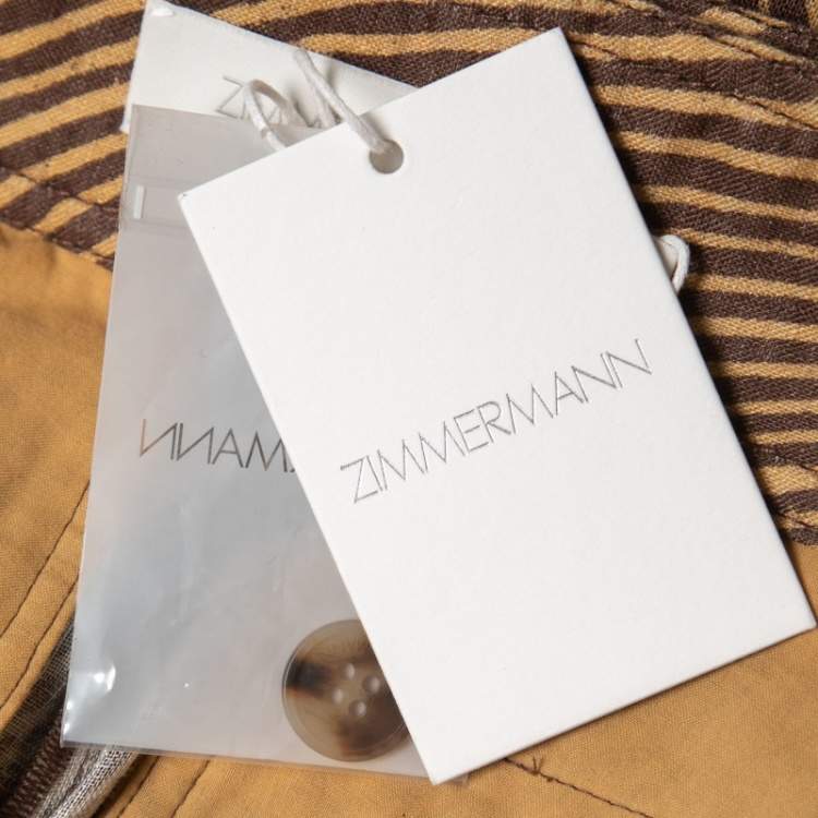 Pre Owned Zimmermann Brown Animal Printed Linen Belted High Waist Cuffed Shorts S