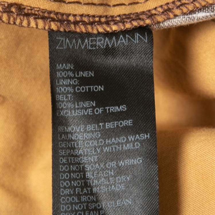 Pre Owned Zimmermann Brown Animal Printed Linen Belted High Waist Cuffed Shorts S