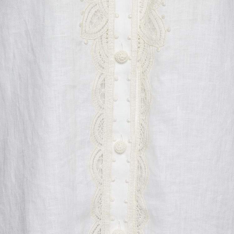 Pre Owned Zimmermann Off White Line & Lace Embroidered Laurel Shirt S