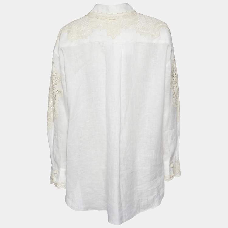 Pre Owned Zimmermann Off White Line & Lace Embroidered Laurel Shirt S