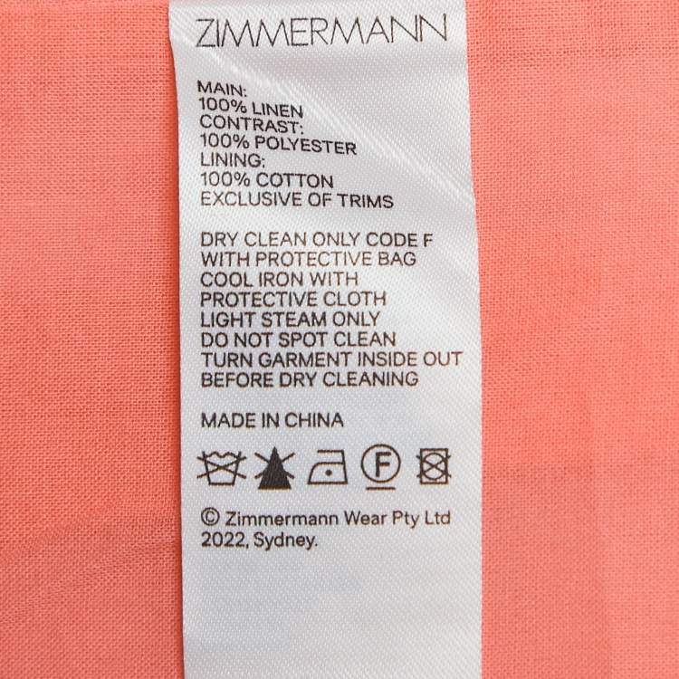 Pre Owned Zimmermann Coral Pink Linen Floral Appliquéd One-Shoulder Dress XL 