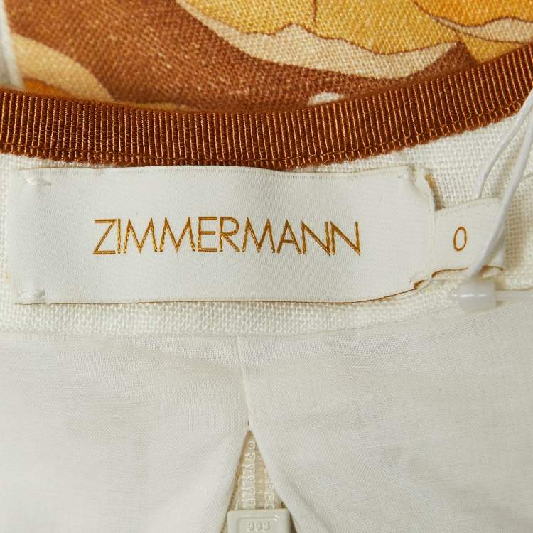 Pre Owned Zimmermann Floral Print Linen Cutout Bow Detail Mini Dress S