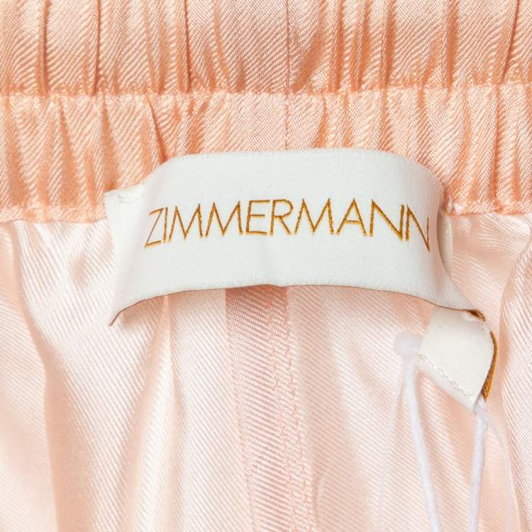 Pre Owned Zimmermann Peach Pink Odyssey Printed Silk Palazzo Pants S