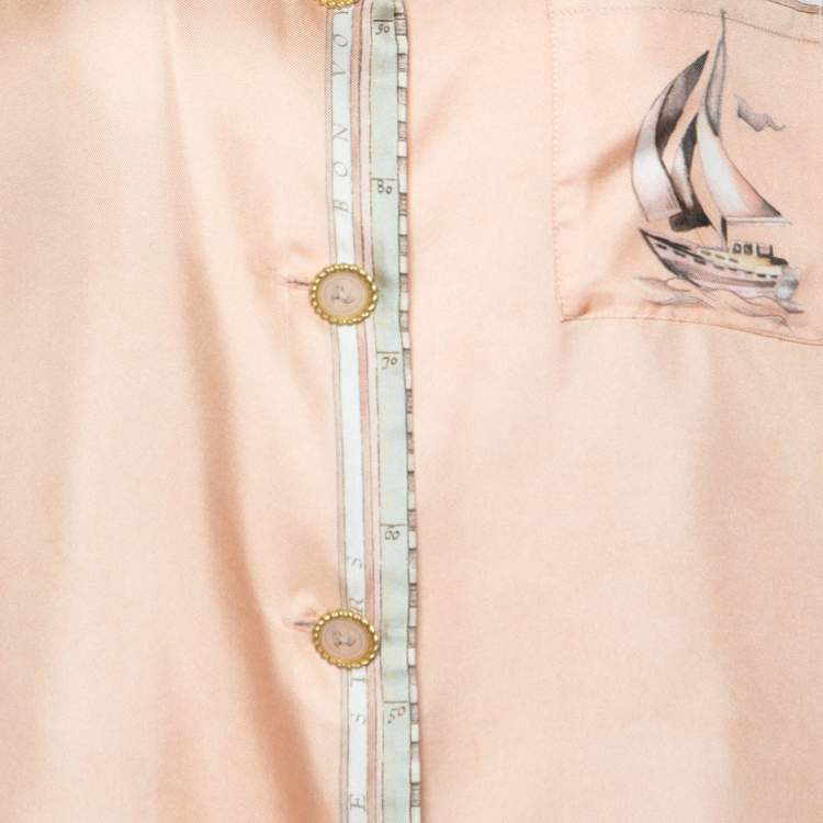 Pre Owned Zimmermann Peach Pink Odyssey Printed Silk High Tide Oversized Shirt S