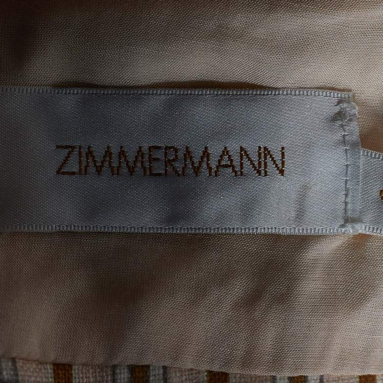 Pre Owned Zimmermann Light Pink Striped Painted Heart Linen Flutter Crop Top & Wide Leg Pants M
