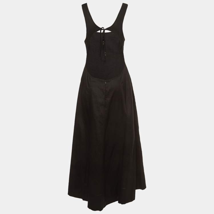Pre Owned Zimmermann Black Linen Open-Back Midi Dress L