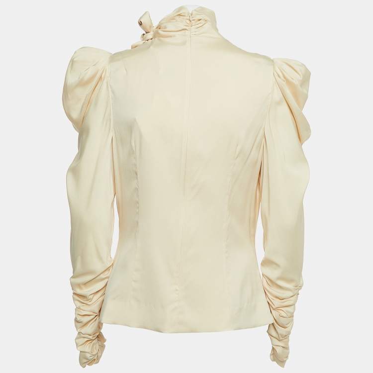 Pre Owned Zimmermann Beige Jersey Ruched Scarf Blouse L