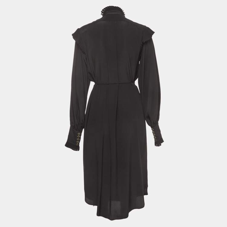 Pre Owned Zimmermann Black Silk Pleated Frill Midi Dress S