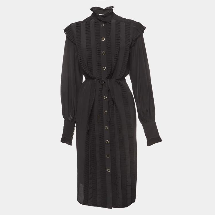 Pre Owned Zimmermann Black Silk Pleated Frill Midi Dress S