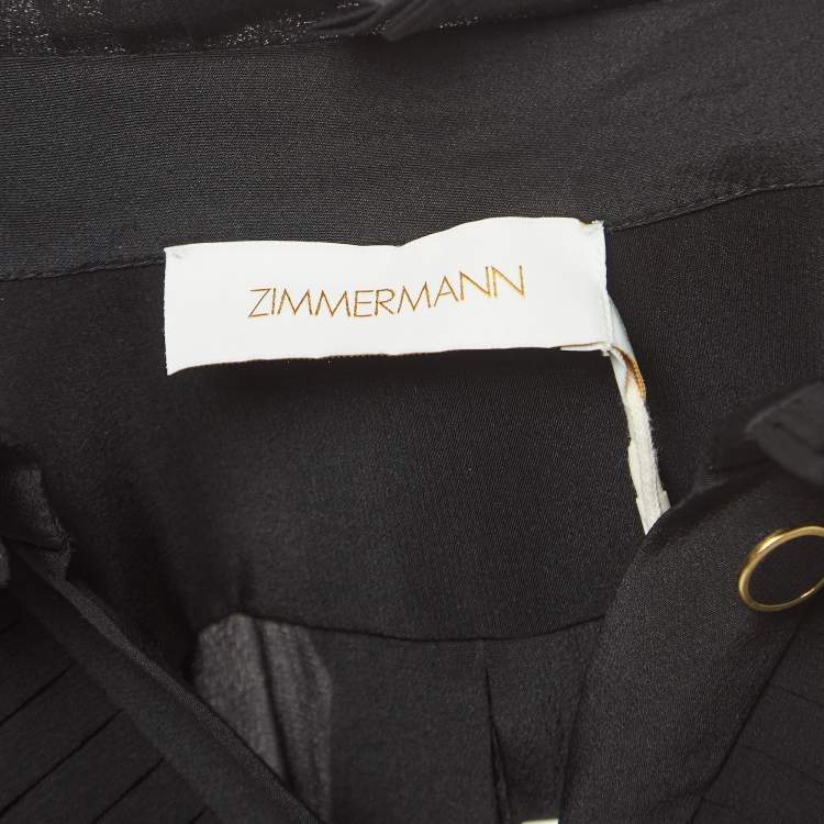 Pre Owned Zimmermann Black Silk Pleated Frill Midi Dress S