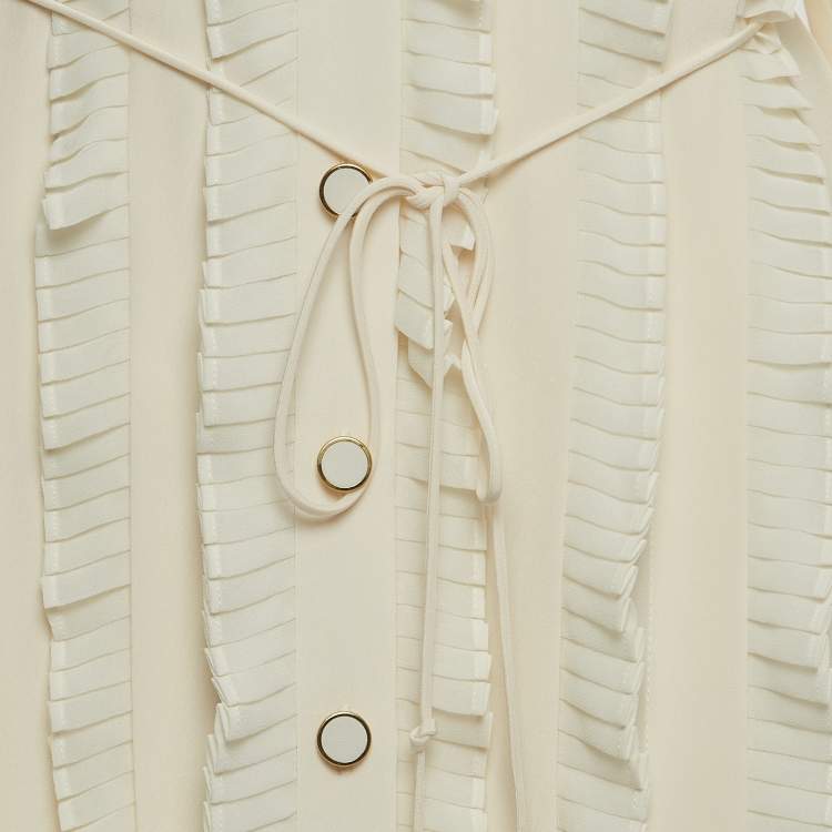 Pre Owned Zimmermann Ivory White Silk Pleated Frill Midi Dress S