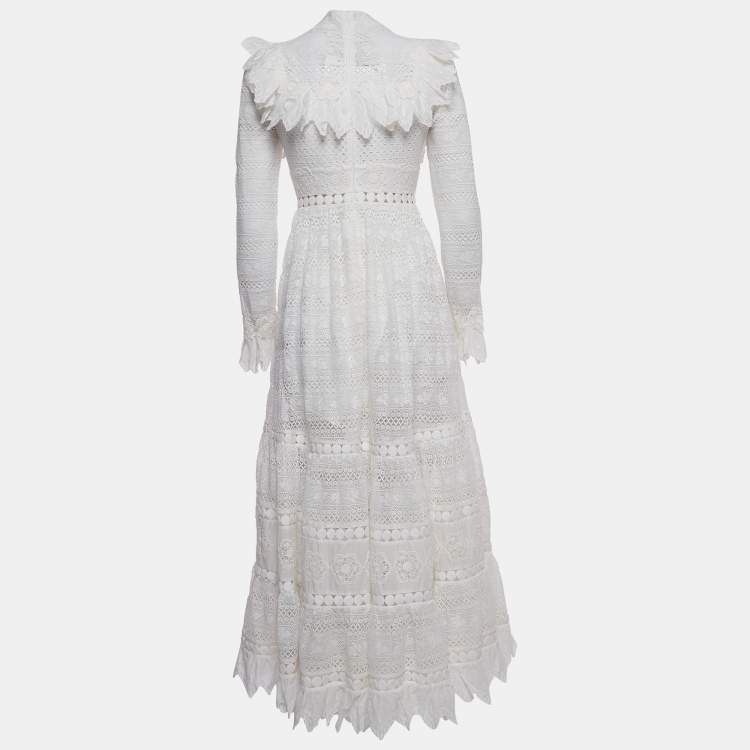 Pre Owned Zimmermann White Lace Prima Insert Trim Maxi Dress S