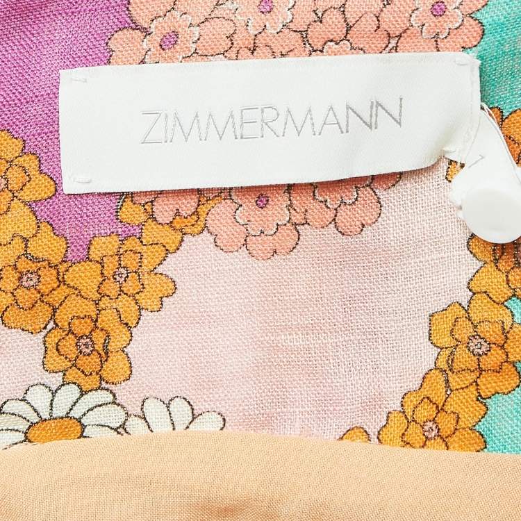 Pre Owned Zimmermann Multicolor Floral Print Linen Lola Panelled Mini Dress M