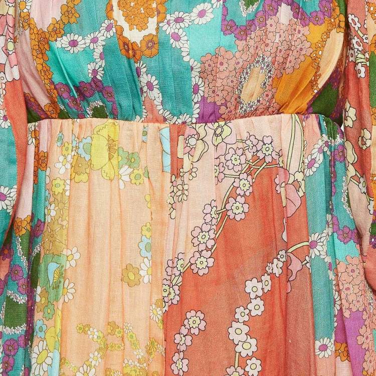 Pre Owned Zimmermann Multicolor Floral Print Linen Lola Panelled Mini Dress M
